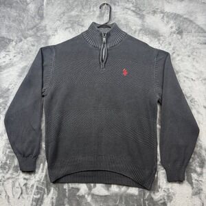 U.S. Polo Assn. Sweater Mens Large Grey Quarter Zip Textured Knit Pullover